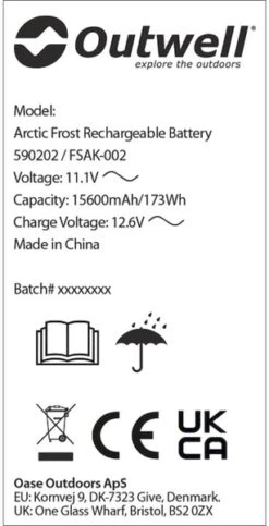 Outwell Oplaadbare Accu Voor Arctic Frost Koelboxen -Buiten Kamperen Winkel 1069 1900 accu 4